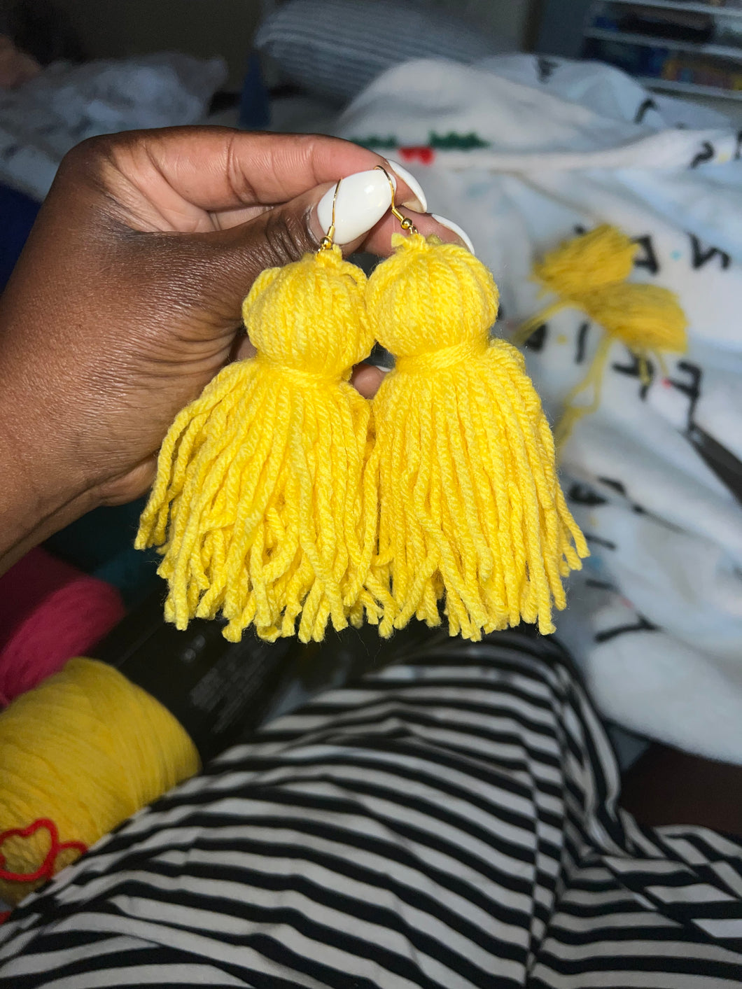 Yellow Yarn Earrings