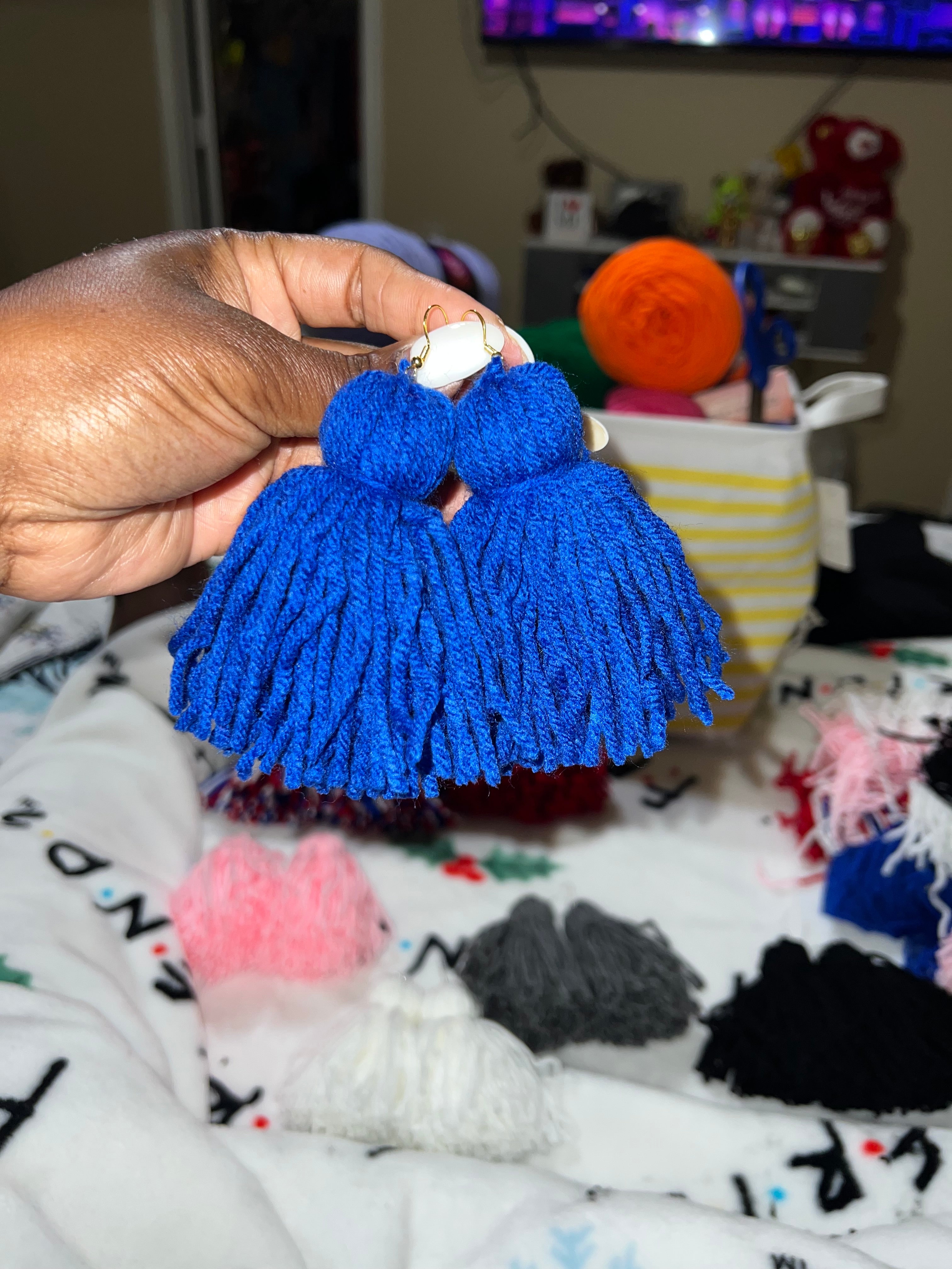 Blue Yarn Earrings