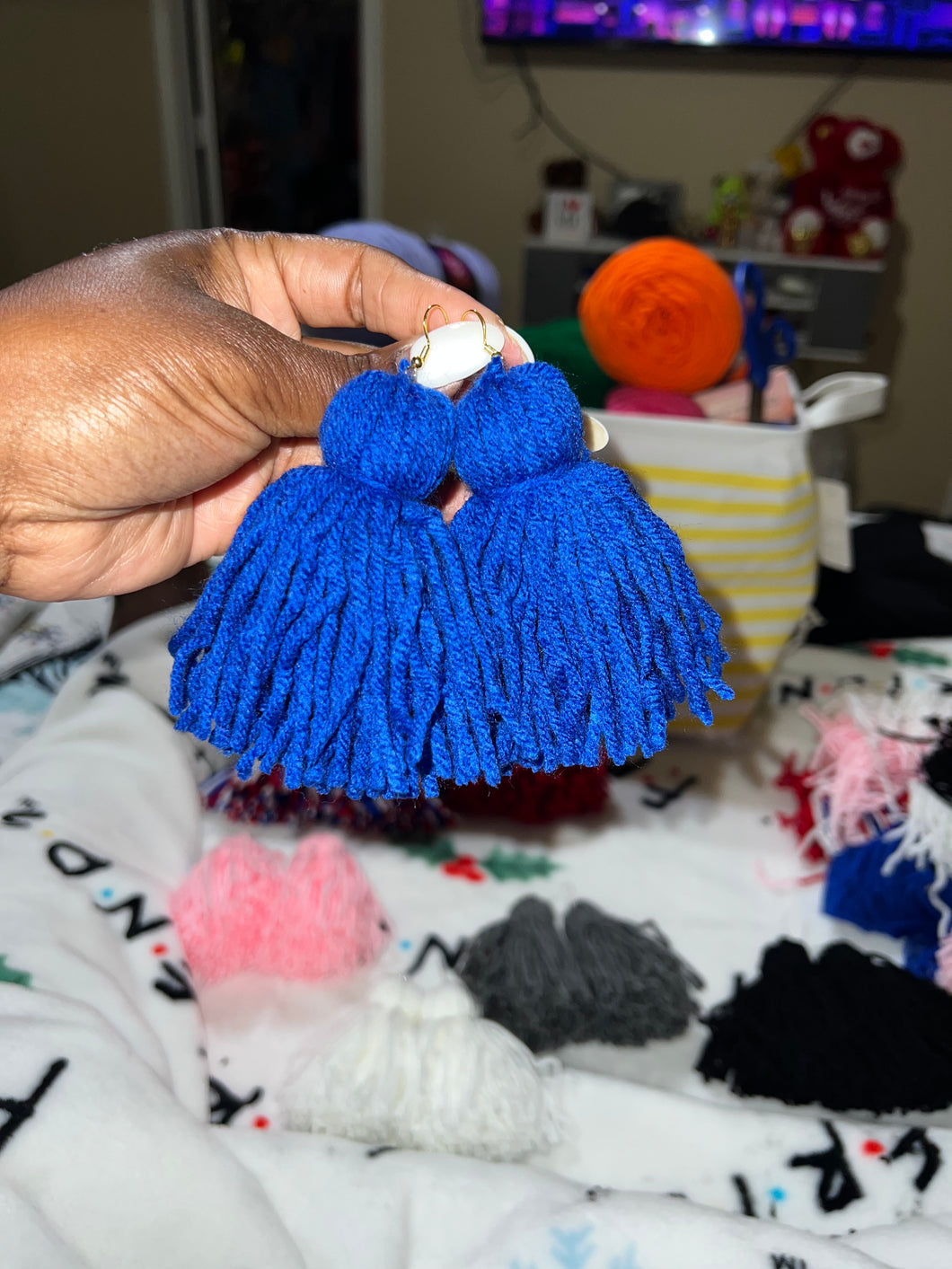 Blue Yarn Earrings