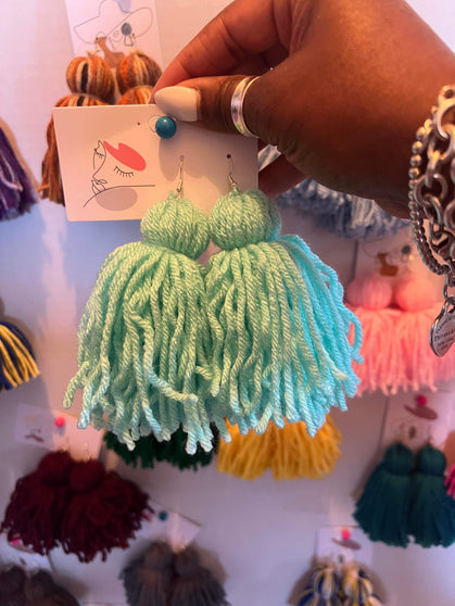 Aqua Yarn Earrings